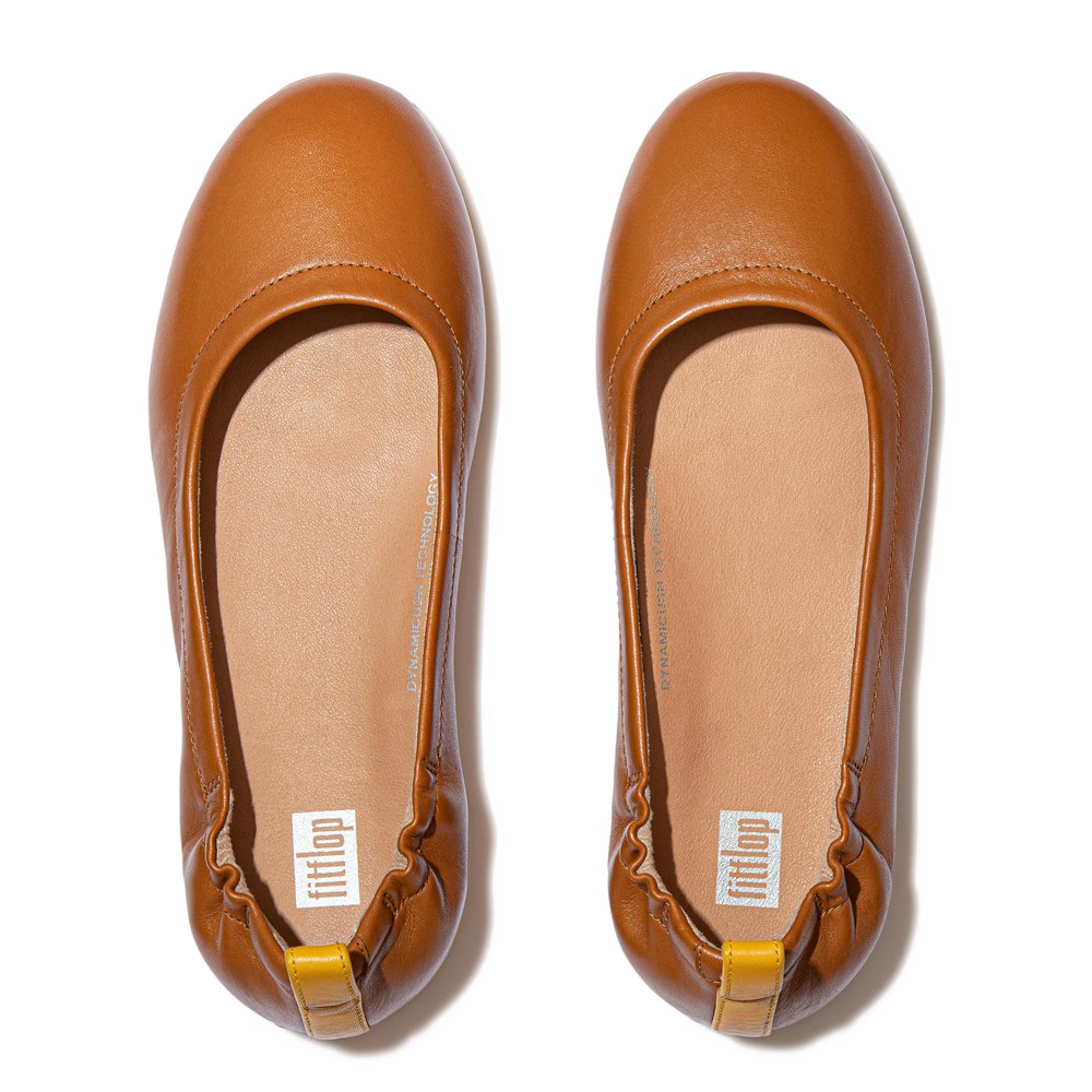 Fitflop Womens Ballet Flats - Allegro Pop-tab Soft Leather - Brown - 017-ODQJUC